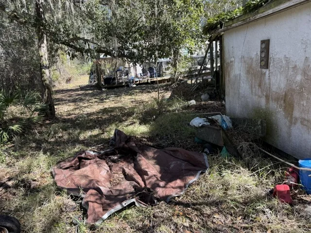 Overgrown yard with debris and clutter cleared by Jax Junk Solutions Jacksonville